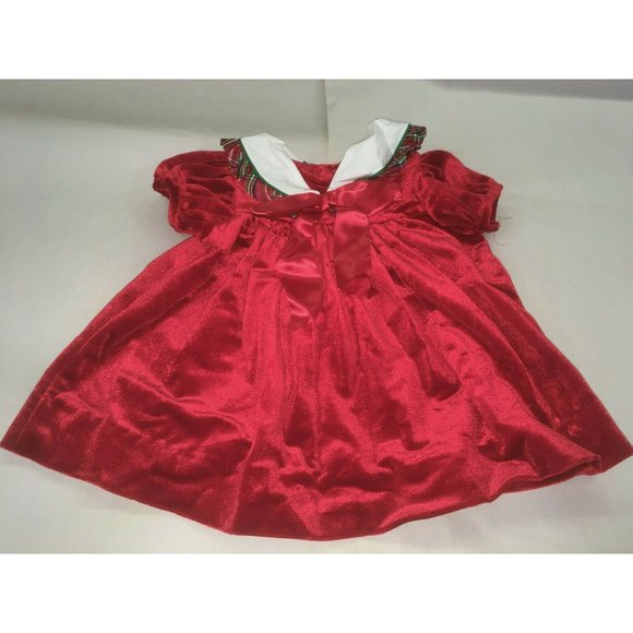 Vtg Rare Editions CHRISTMAS DRESS 24 mos Shiny Red w Plaid Trim - Picture 1 of 6
